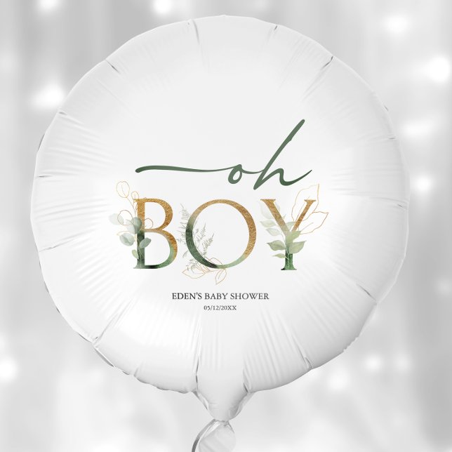 Greenery and Gold Oh Boy Baby Shower Balloon (Creator Uploaded)