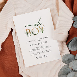 Greenery and Gold Oh Boy Baby Shower Invitation