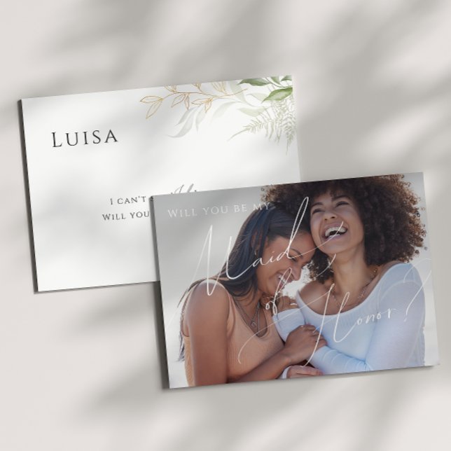 Greenery and Gold Photo Maid of Honor Card (Creator Uploaded)