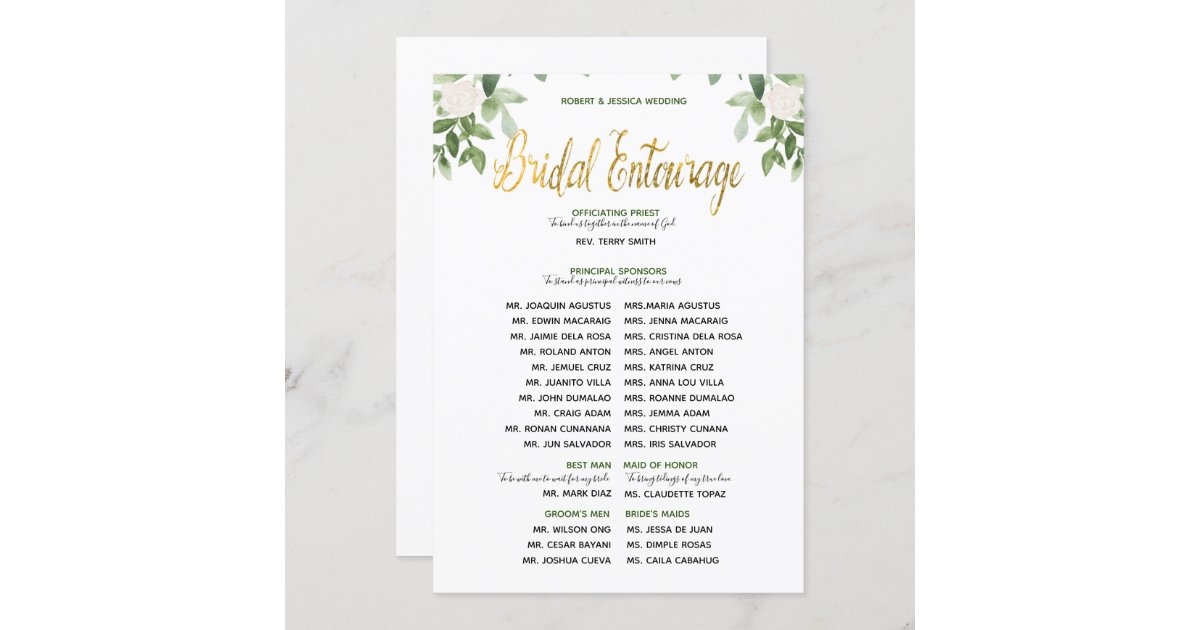 Greenery And Gold Simple Wedding Entourage Invitation Zazzle Com