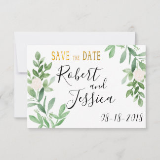 Greenery and Gold Simple Wedding Save the Date