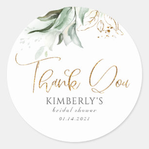 Greenery and Gold Thank You Classic Round Sticker
