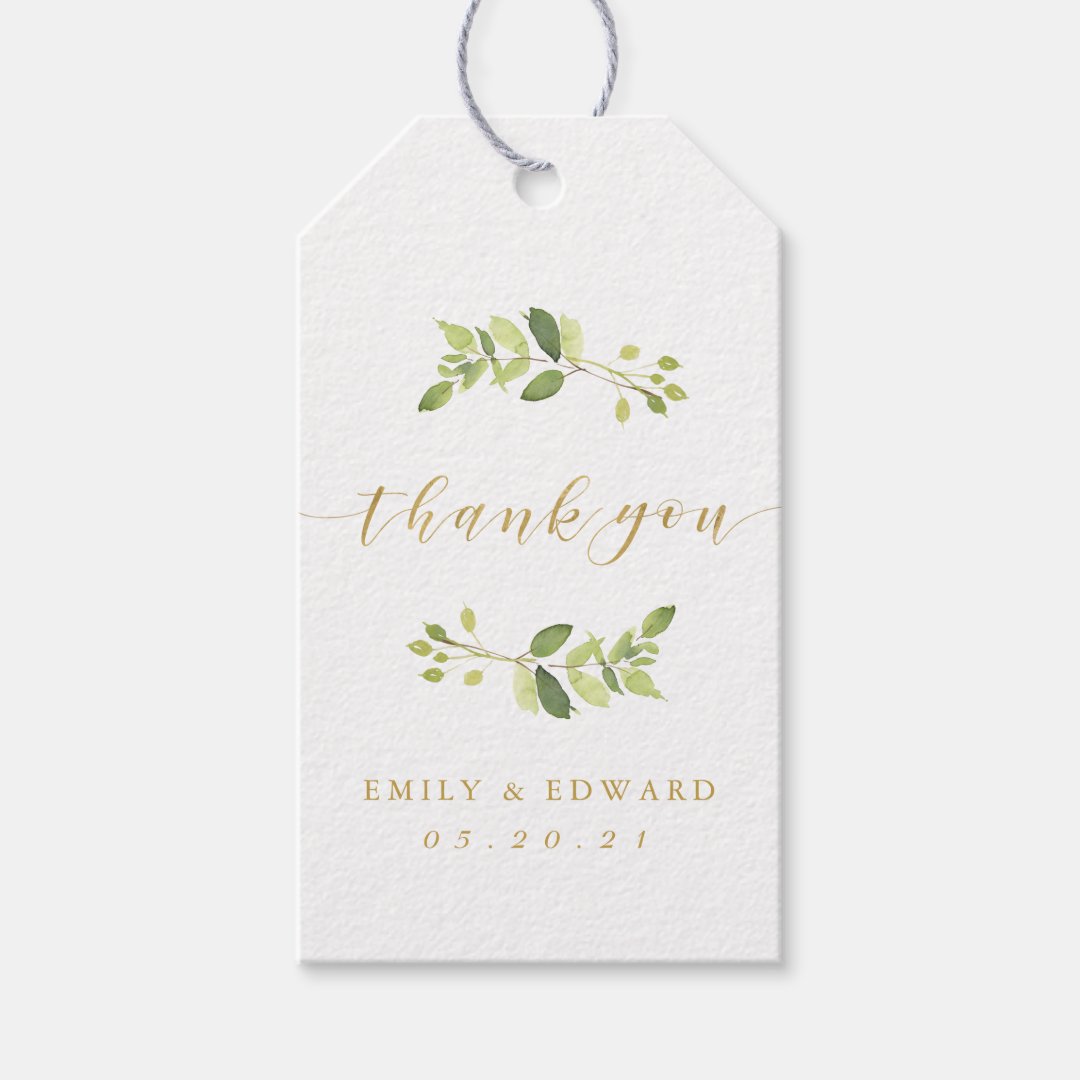 Greenery and Gold Wedding Bridal Shower Thank You Gift Tags Zazzle
