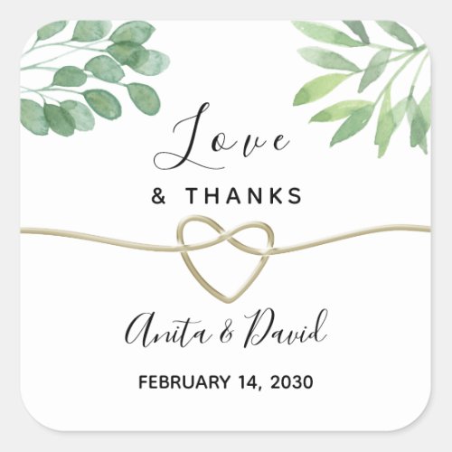 Greenery and Gold Wedding Favor Square Sticker