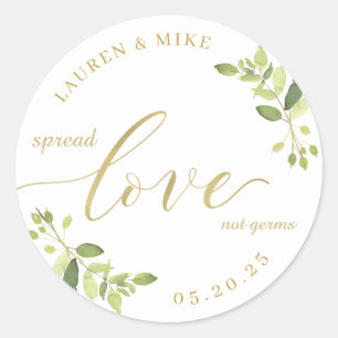 Greenery and Gold Wedding Hand Sanitizer Favor Classic Round Sticker