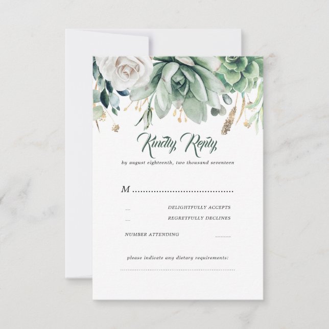 Greenery and gold Wedding RSVP Card (Front)