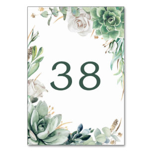 Greenery and Gold Wedding Table Number Cards