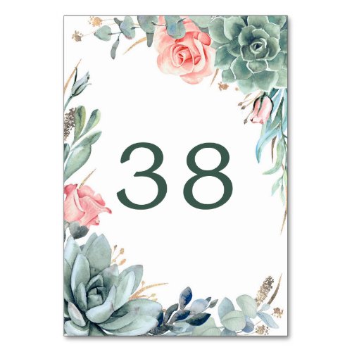 Greenery and Gold Wedding Table Number Cards