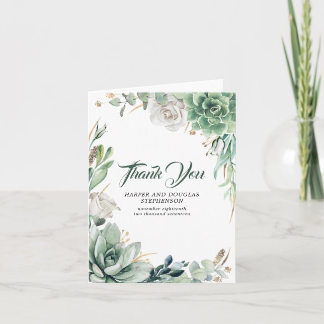 Greenery and Gold Wedding Thank You (Front)