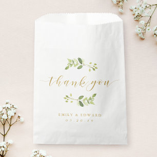 Greenery and Gold Wedding Thank You Favor Bag