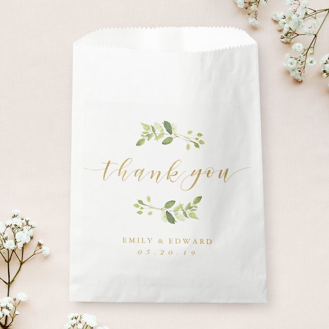 Greenery and Gold Wedding Thank You Favor Bag (Creator Uploaded)