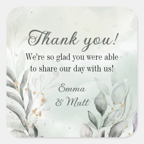 Greenery and Gold Wedding Thank You Square Sticker