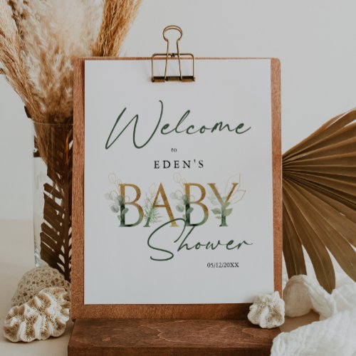 Greenery and Gold Welcome Baby Shower Sign