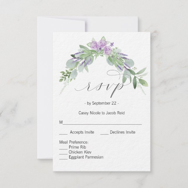 greenery and lavender RSVP Card (Front)