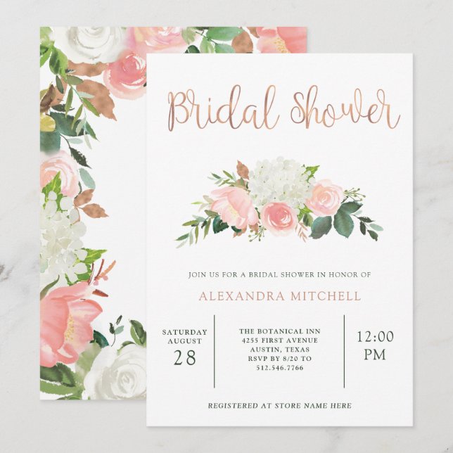 Greenery and Pink Floral | Bridal Shower Invitation (Front/Back)