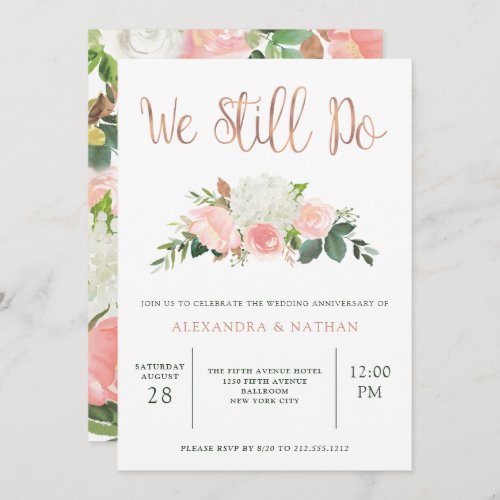 Greenery and Pink Floral  Wedding Anniversary Invitation