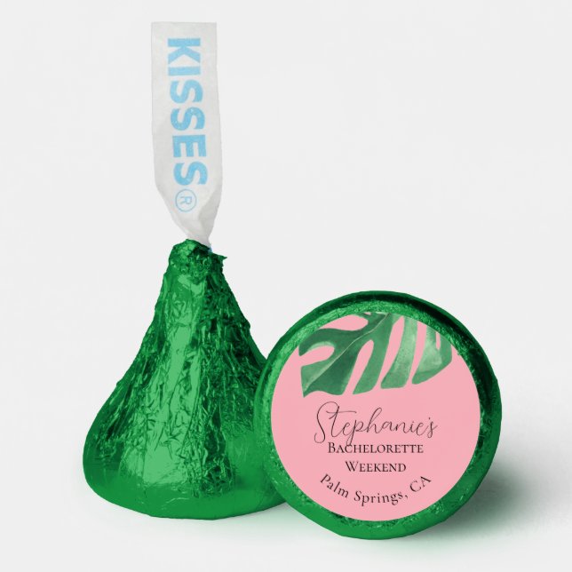 Greenery and Pink Tropical Monstera Bachelorette  Hershey®'s Kisses® (Front)