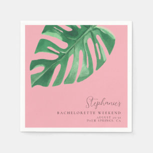 Greenery and Pink Tropical Monstera Bachelorette Napkins
