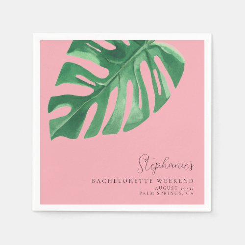 Greenery and Pink Tropical Monstera Bachelorette  Napkins