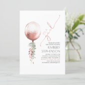 Greenery and Rose Gold Glitter Balloon Baby Shower Invitation (Standing Front)