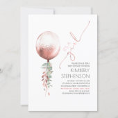 Greenery and Rose Gold Glitter Balloon Baby Shower Invitation (Front)