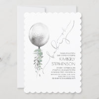 Greenery and Silver Glitter Balloon Oh Baby Shower Invitation