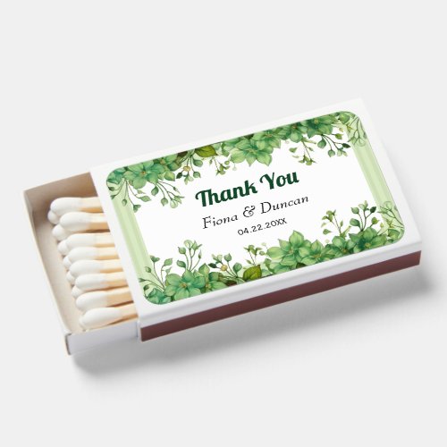 Greenery and striped border spring wedding matchboxes