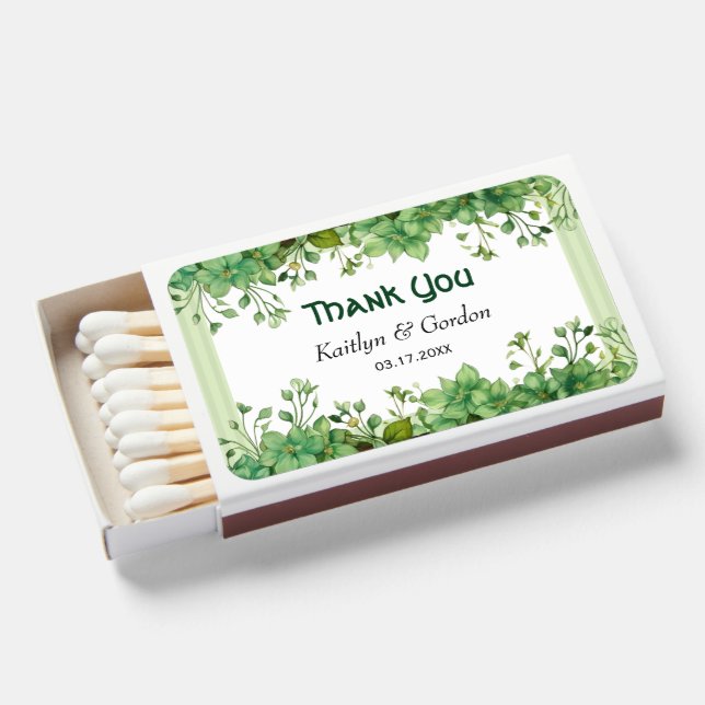 Greenery and stripes St. Patricks Day wedding Matchboxes (Front Open)
