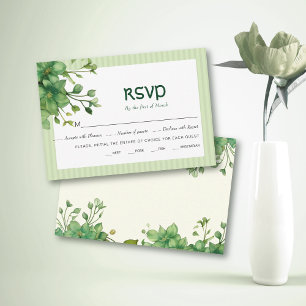 Greenery and stripes St Patrick's Day wedding RSVP Card