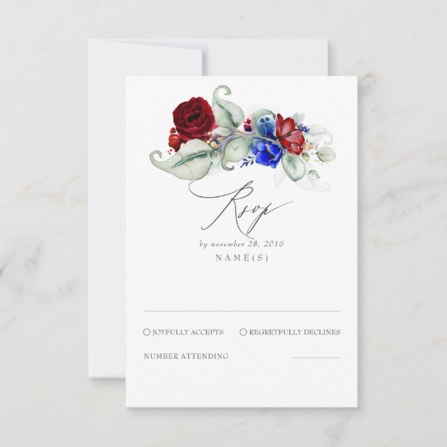 Greenery and Vibrant Flowers Bohemian Wedding RSVP (Front)