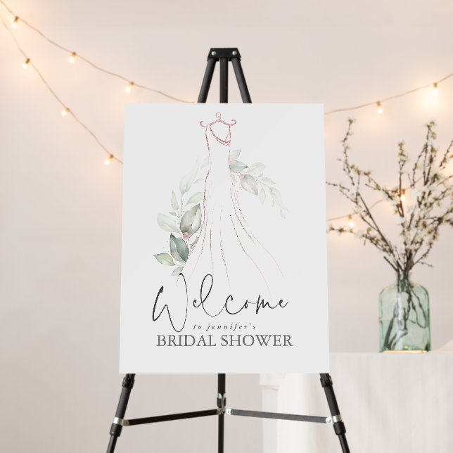 Greenery and Wedding Dress Bridal Shower Welcome Foam Board (In Situ (Stand))