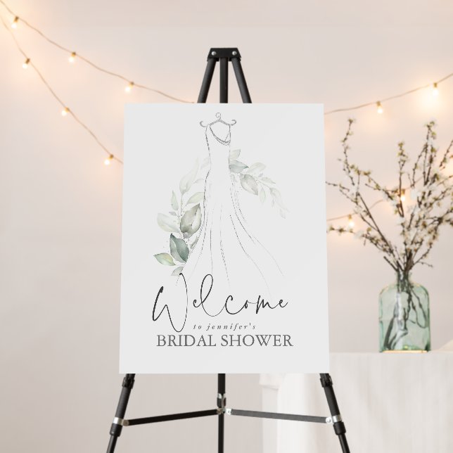 Greenery and Wedding Dress Bridal Shower Welcome Foam Board (In Situ (Stand))