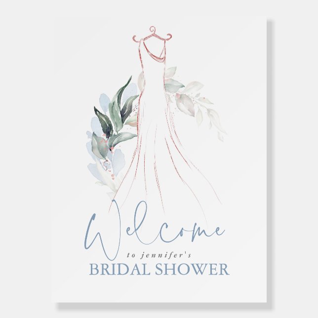 Greenery and Wedding Dress Bridal Shower Welcome Foam Board (Front)