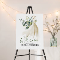 Greenery and Wedding Dress Bridal Shower Welcome