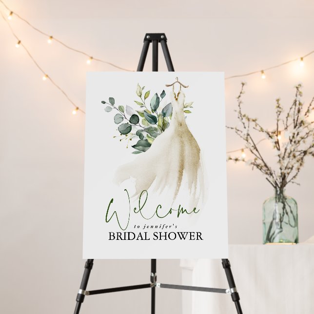Greenery and Wedding Dress Bridal Shower Welcome Foam Board (In Situ (Stand))