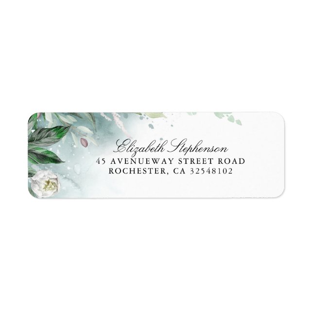 Greenery and White Blossom Wedding Label (Front)
