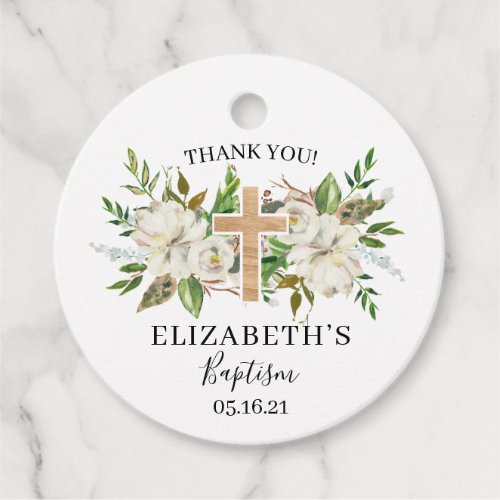 Greenery and White Floral Thank You Baptism Favor Tags