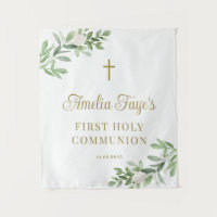 Greenery and White Flower First Communion Backdrop