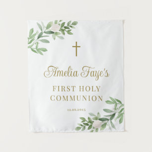 Greenery and White Flower First Communion Backdrop