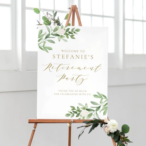Greenery and White Flower Retirement Party Welcome Poster