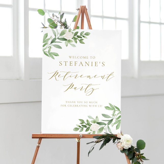 Greenery and White Flower Retirement Party Welcome Poster (Creator Uploaded)