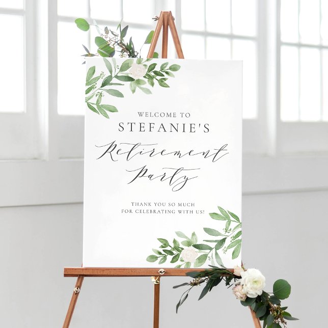 Greenery and White Flower Retirement Party Welcome Poster (Creator Uploaded)
