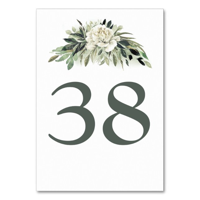 Greenery and White Flower Table Number Cards (Front)