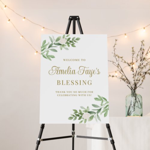 Greenery and White Flowers Baby Blessing Welcome Foam Board