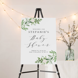 Greenery and White Flowers Baby Shower Welcome Foam Board