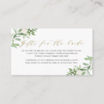 Greenery and White Flowers Bridal Shower Gift Enclosure Card<br><div class="desc">Watercolor Greenery and White Flowers Bridal Shower Card | Elegant gifts for the bride card featuring watercolor illustrations of greenery and white flowers with gold elegant script. Fun and elegant shower game,  perfect for spring bridal showers and weddings. Matching items are available.</div>