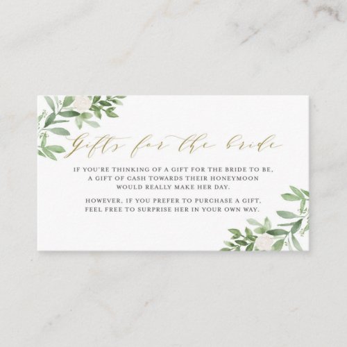 Greenery and White Flowers Bridal Shower Gift Enclosure Card