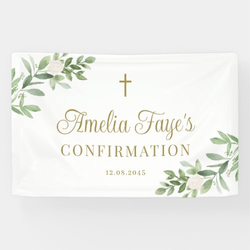 Greenery and White Flowers Confirmation Welcome Banner