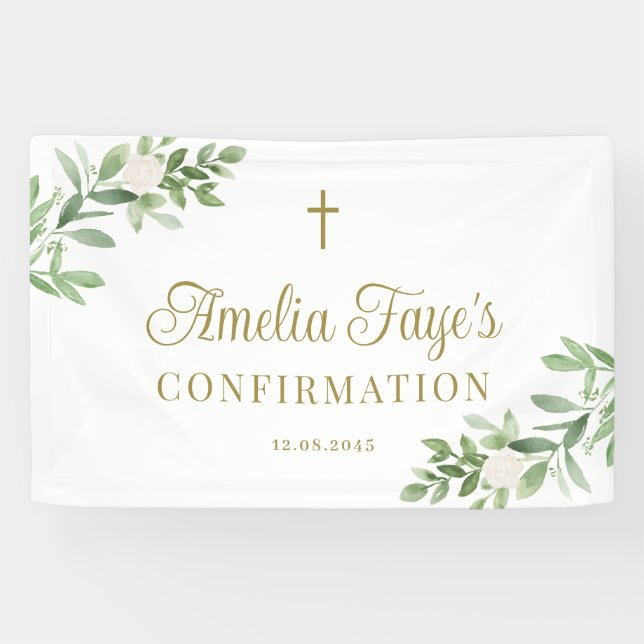 Greenery and White Flowers Confirmation Welcome Banner (Horizontal)