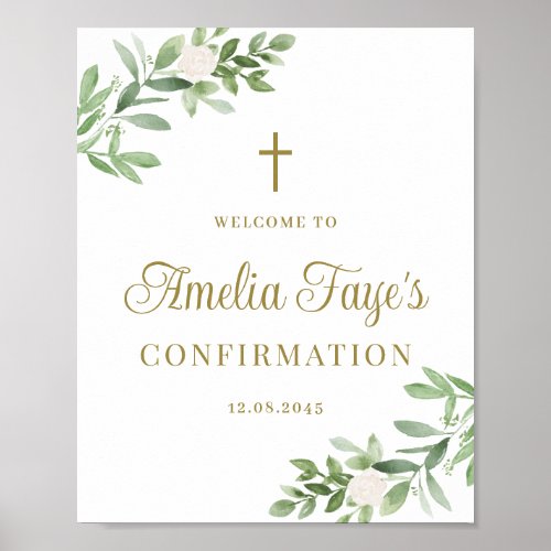 Greenery and White Flowers Confirmation Welcome Poster